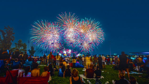 Crowd on the Plains of Abraham watching fireworks